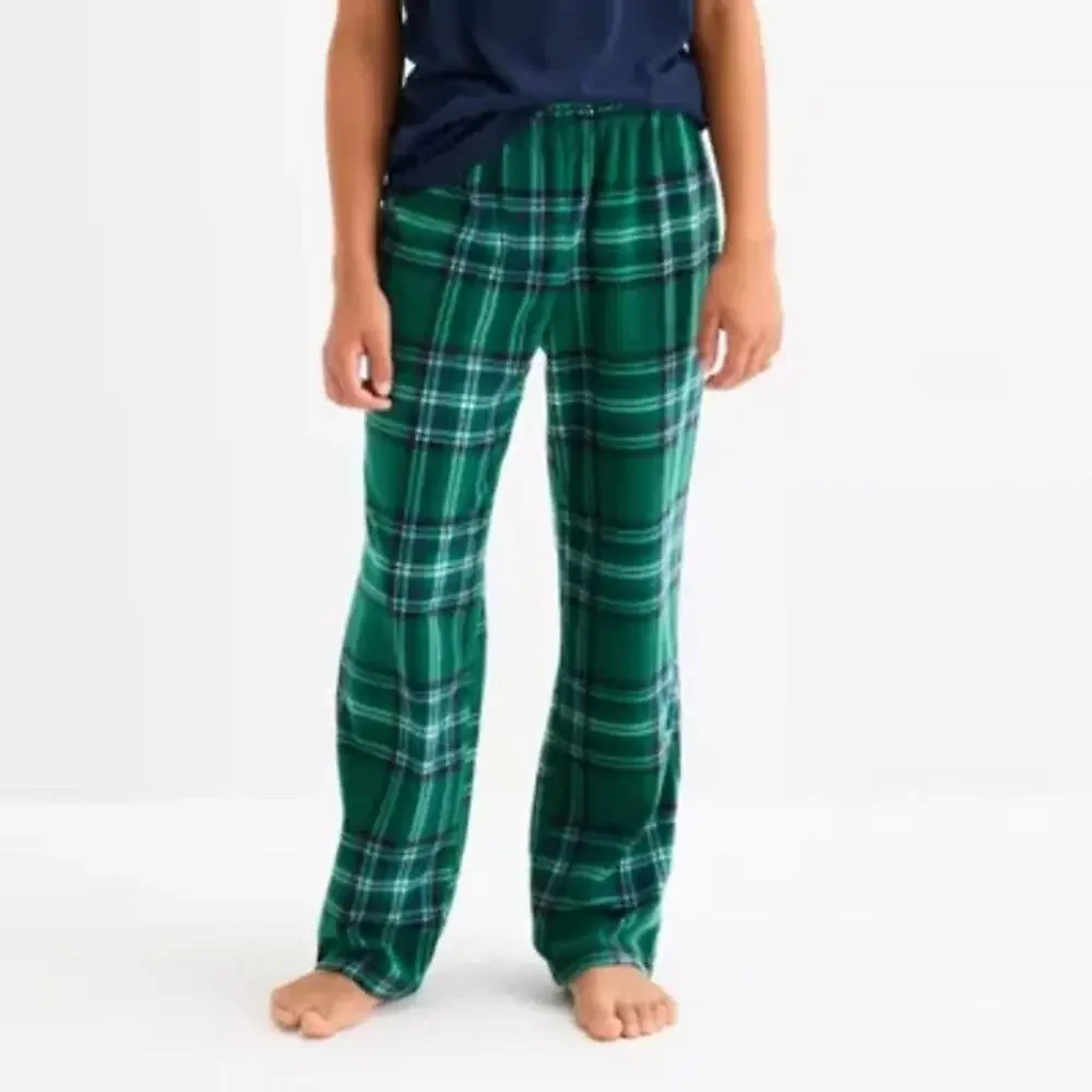 NEW! Size XS 6/7 North Pole Trading Co. Fleece Pajama Pants Plaid Green/Navy